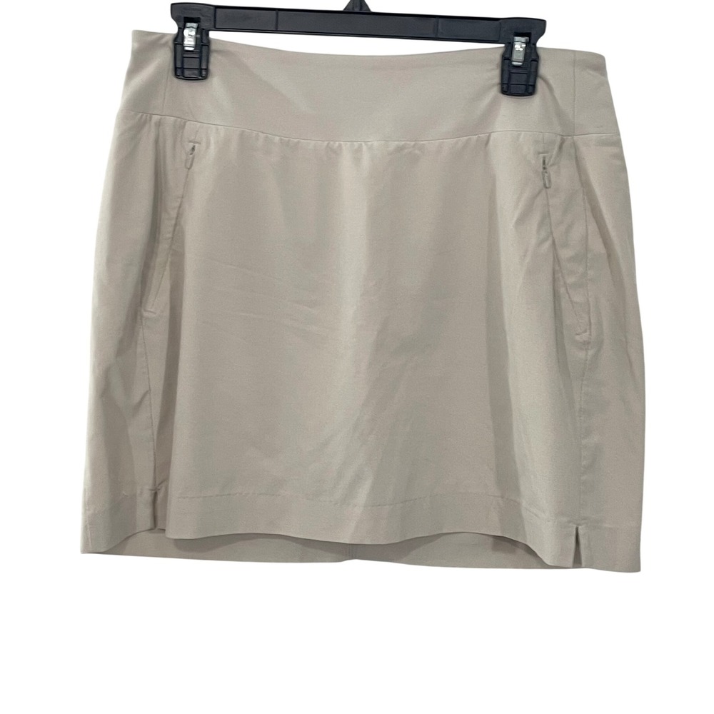 Athleta Soho Skort‎ Tan Beige Size 8 Zip Pockets Built In Shorts Golf Tennis